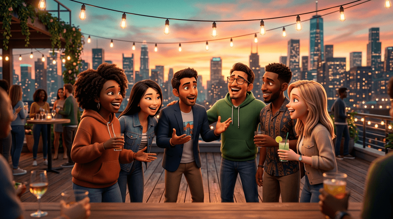 Diverse group of professionals connecting and collaborating at an event