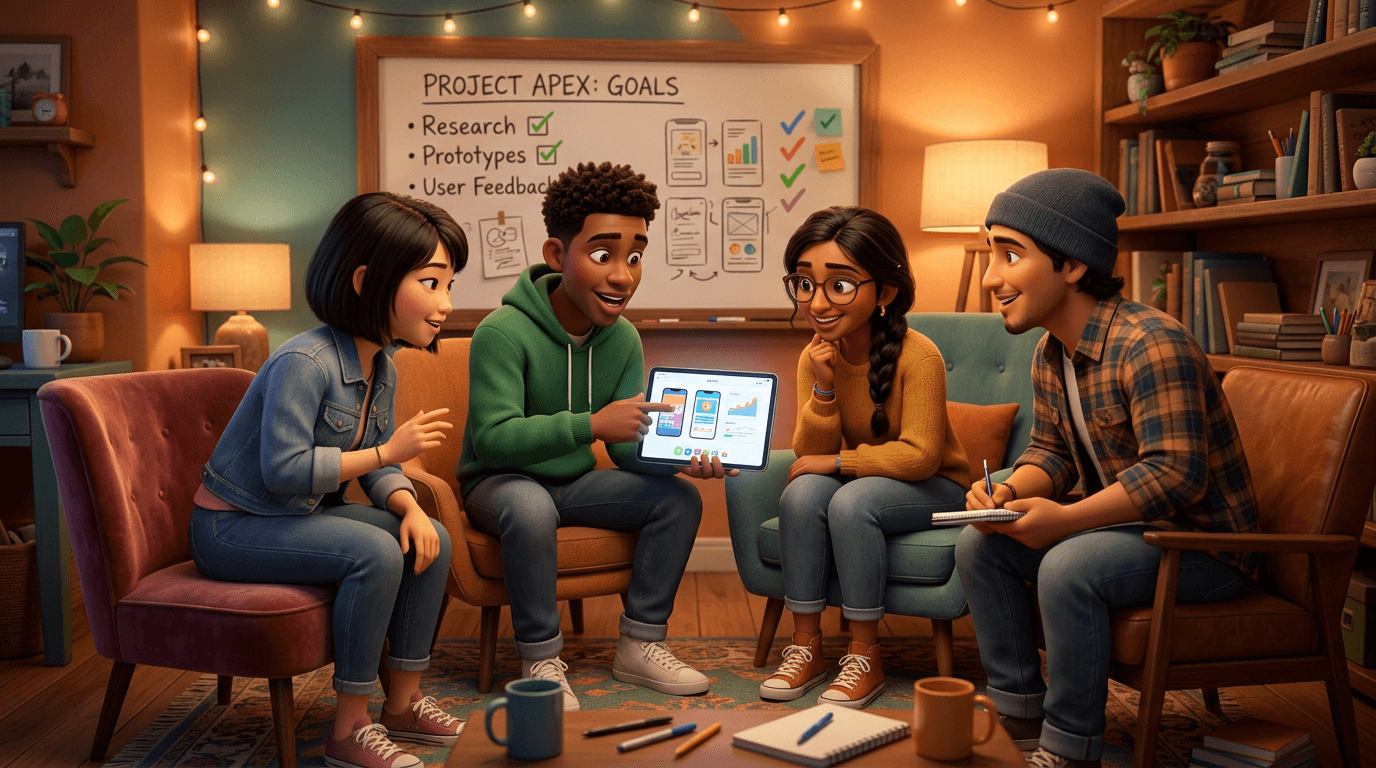 Small group of builders in a mastermind session