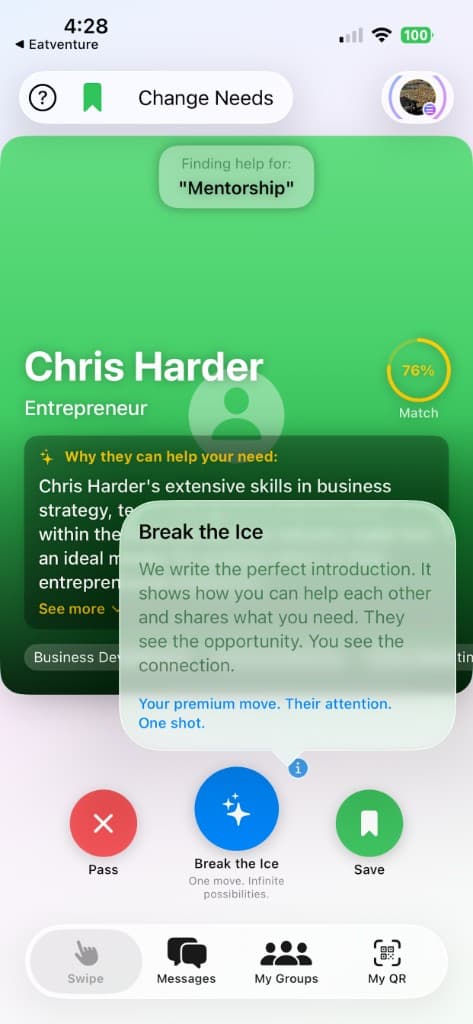 Networkli swipe discovery - AI matches you with the right people based on your needs